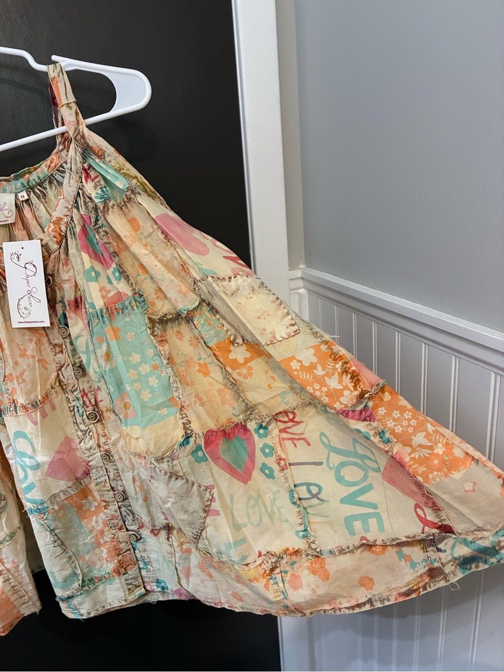 CUTEST Boho Patchwork Button-Front Tank Top - Pastel Multi w/ graphic features. - Picture 4 of 4